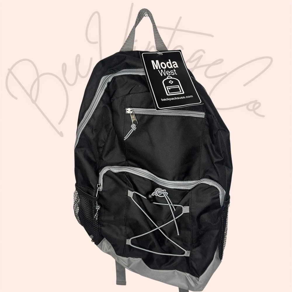 NWT‎ Moda West Black Backpack with Bungee Cord & Mesh Pockets - New